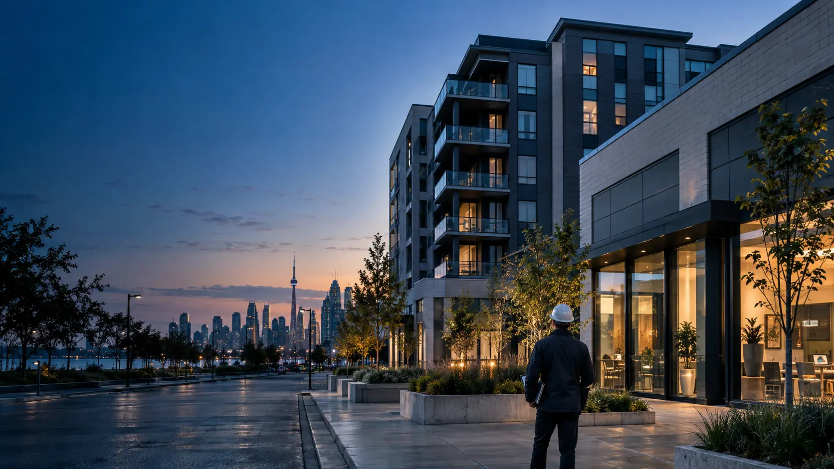 Contemporary residential and commercial properties overlooking the Toronto skyline